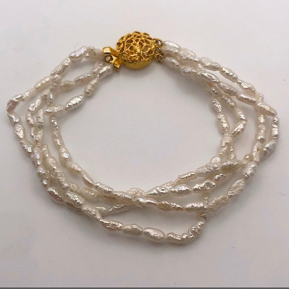 Vintage biwa pearl three-strand bracelet, 8” - Picture 1 of 3